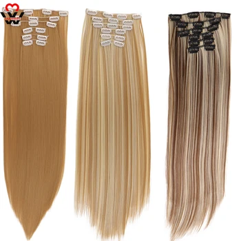 MANWEI22 syntetyczne głębokie proste włosy odporne na jasno-brązowy blond naturalne czarne damskie przedłużanie włosów Zestaw klip do włosów Ombre