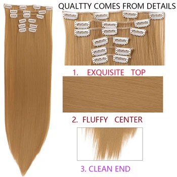 MANWEI22 syntetyczne głębokie proste włosy odporne na jasno-brązowy blond naturalne czarne damskie przedłużanie włosów Zestaw klip do włosów Ombre