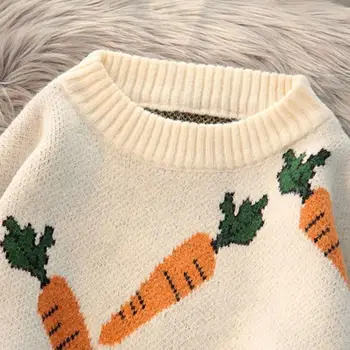 Marchew print sweter i swetry damskie śliczne grube ciepłe swetry 2020 jesień zima z długim rękawem Harajuku swetry damskie topy