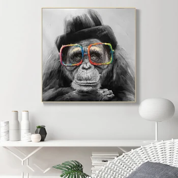 Małpa w okularach scandinavian sztuka płótnie plakaty i wydruki czarno białe zwierzęta płótnie obrazy na ścianie sztuka małpa obraz