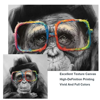 Małpa w okularach scandinavian sztuka płótnie plakaty i wydruki czarno białe zwierzęta płótnie obrazy na ścianie sztuka małpa obraz
