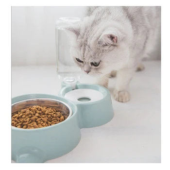 Mały średni karma dla psów miska 500 ml dużej pojemności kot automatyczny fontanna wody pitnej zwierzęta ze stali nierdzewnej podwójna miska karmnik