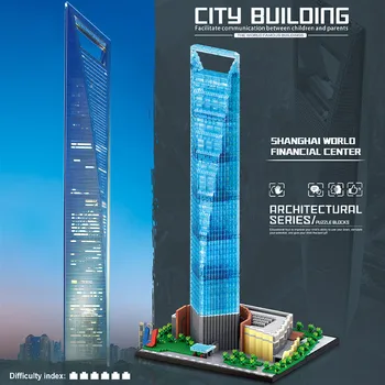 Miasto Szanghaj centrum finansowe znana architektura cegły twórca 3D mini Diament Diy bloki zabawki dla dzieci prezent