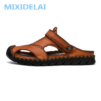 MIXIDELAI nowy duży rozmiar 38-46 skóra naturalna męskie sandały letnie wysokiej jakości plażowe klapki casual buty do biegania odkryty Rzymski plaża buty