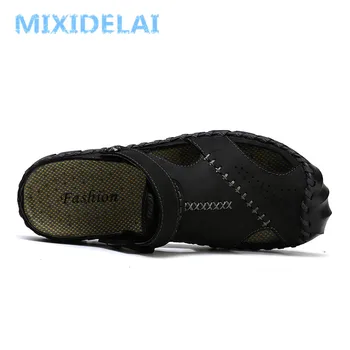 MIXIDELAI nowy duży rozmiar 38-46 skóra naturalna męskie sandały letnie wysokiej jakości plażowe klapki casual buty do biegania odkryty Rzymski plaża buty