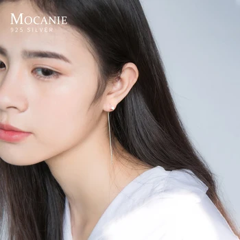 Mocanie New 925 Sterling Silver Long Chain Square Dangle Earring for Women Geometric Line Drop Earring Korea Style Fine Jewelry