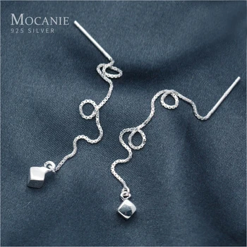 Mocanie New 925 Sterling Silver Long Chain Square Dangle Earring for Women Geometric Line Drop Earring Korea Style Fine Jewelry