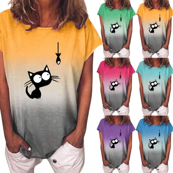 Moda 2020 damskie koszulki gradient słonecznik druku O-neck z krótkim rękawem, t-shirty topy ropa mujer wysokiej jakości koszulki t-shirt