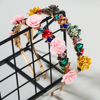 Moda Flash Rhinestone Kwiaty Geometryczne Krystalicznie Czyste Opaska Uliczny Strzał Podium Prezent Akcesoria Do Włosów Kolorowe Vintage