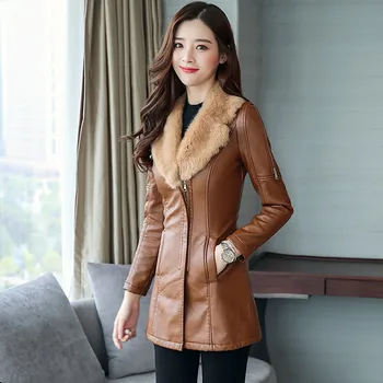 Moda futro z kołnierzem z imitacji skóry płaszcz nowa zimowa gruba ciepła kurtka kobiet faux skórzany płaszcz koreański kobiet płaszcz parki