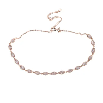 Moda różowe złoto kolor biżuteria pierścień markiza cz ogniwo łańcucha naszyjnik ślubny prezent cz 33+7 cm krótki naszyjnik чокер