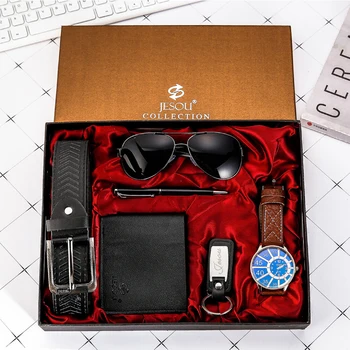 Modne zegarki męskie luksusowe prezenty zestaw okulary wysokiej jakości pasek zegarek portfel, brelok długopis dla mężczyzn Walentynki boże Narodzenie