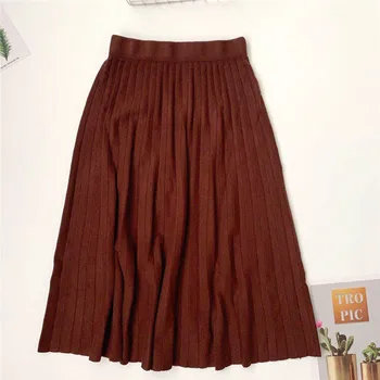 Monochromatyczne elegancka spódnica Plisowana Women Casual High Wasit Midi Skirt Female Office Lady 2020 New CRRIFLZ