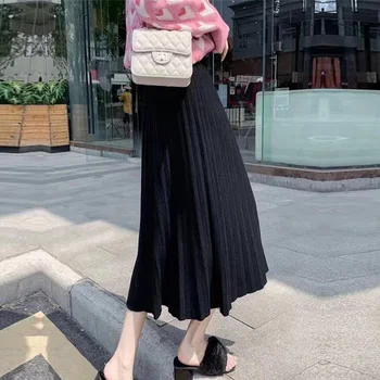 Monochromatyczne elegancka spódnica Plisowana Women Casual High Wasit Midi Skirt Female Office Lady 2020 New CRRIFLZ