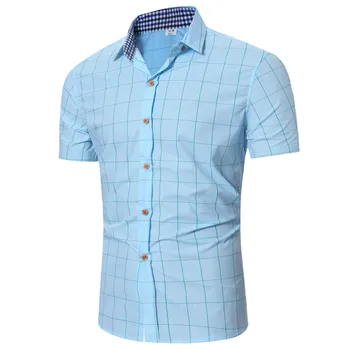 MUQGEW 2019 moda mężczyźni koszula w kratę slim fit męskie Pliad Top Fit cienka bluzka business casual shirt z krótkim rękawem#Y4