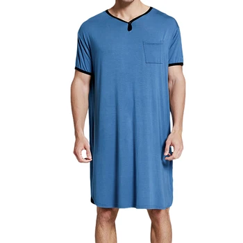 Męska długa sypialna koszula piżama V-neck z długim rękawem wolny pełny kołnierz lapel kieszenie oddychająca sweter kąpielowe plus rozmiar M-3XL