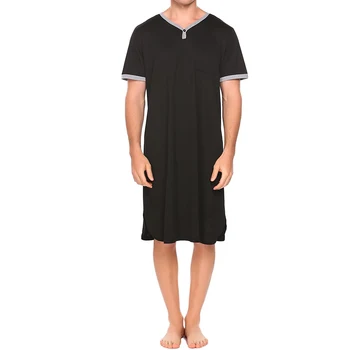 Męska długa sypialna koszula piżama V-neck z długim rękawem wolny pełny kołnierz lapel kieszenie oddychająca sweter kąpielowe plus rozmiar M-3XL