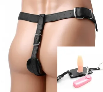 Męski skórzany bondage bielizna korek analny wibrator spodnie BDSM penis kogut pierścień z wibracjami anal korkiem fetysz Sissy spodnie do seksu