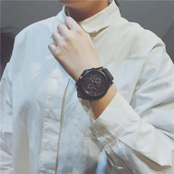 Męski zegarek elektroniczny dwuwarstwowy dial regulowany pasek z imitacji skóry wyświetlacz zegarek Kwarcowy duży okrągły Циферблатчасы męskie