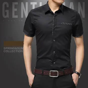 Męskie biznesowe koszule z krótkim rękawem, klasyczne białe czarne niebieskie młode męskie społeczne wieczorowe koszule Slim Fit odzież Męska