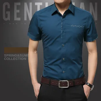 Męskie biznesowe koszule z krótkim rękawem, klasyczne białe czarne niebieskie młode męskie społeczne wieczorowe koszule Slim Fit odzież Męska