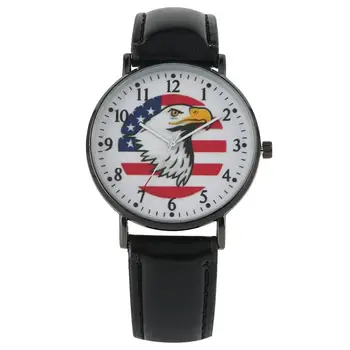 Męskie specjalne kwarcowy analogowy zegarek mody zegarek ze skórzanym paskiem znakomity amerykański flaga biały Orzeł morski wzór tarcza zegarek