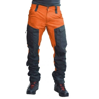 Męskie spodnie Proste modne dorywczo motocyklowe codzienne z wysokim stanem kolor bloku multi-kieszenie codzienne długie spodnie robocze do