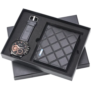Męskie zegarek Kwarcowy zegarek luksusowy czarny krótki romb torebka torba na ramię dla pieniędzy posiadacze kart kredytowych dolar Bill portfel upominki prezenty zestawy