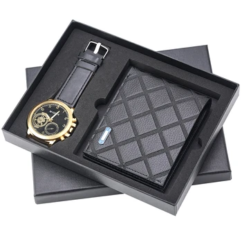Męskie zegarek Kwarcowy zegarek luksusowy czarny krótki romb torebka torba na ramię dla pieniędzy posiadacze kart kredytowych dolar Bill portfel upominki prezenty zestawy