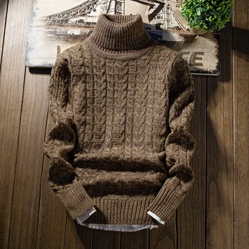 Mężczyźni Golf Sweter Jesień Zima Jednolity Slim Fit Ciepły Długi Rękaw Wygodna Odzież Z Dzianiny Casual Męski Sweter Pull Homme