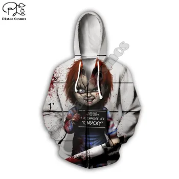 Mężczyźni Halloween terror film gra Chucky 3d print bluzy unisex bluza casual sweter na zamek strój sportowy t-shirt