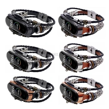Narodowy styl Skórzany watchband retro tkane kulki metalowe klamry pasek do XIAOMI Mi Band 4/3 bransoletka akcesoria