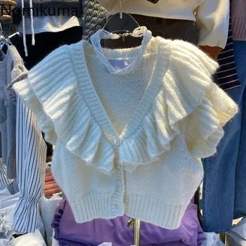 Nomikuma przyczynowo-skutkowego fale, kamizelka bez rękawów koreański V-neck 2020 Jesień Zima nowy sweter kardigan kobiety swetry topy 6D142
