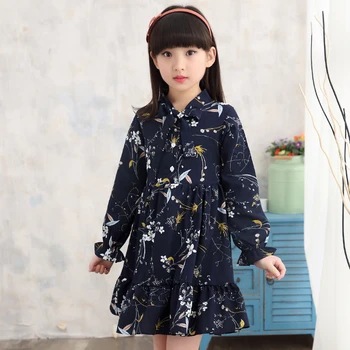 Nowa dziecięca jesienna odzież kwiatowe sukienki od 3 do 12 lat dzieci Vestidos Enfant żółty biały z długim rękawem koreańskie sukienka dla dziewczynek