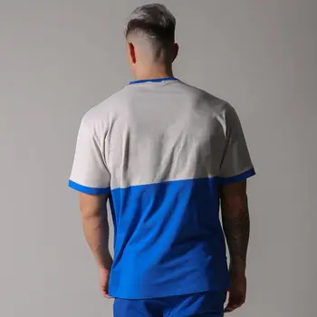 Nowa koszulka casual mężczyźni bawełna z krótkim rękawem t-shirt męski siłownia treningi t-shirt topy osób letnia moda Patchwork odzież