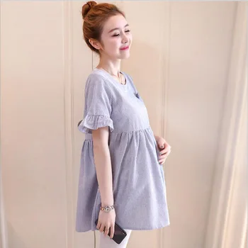 Nowa letnia koszulka dla kobiet w ciąży sukienki luźna odzież dla kobiet w ciąży pasek Pregnantcy bluzki dla kobiet w ciąży koszulka X129
