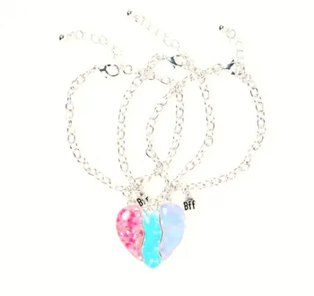 Nowa moda 3szt Bff serce bransoletka trio słodka emalia różowy/niebieski magnetyczny złamane serce zawieszenia dla dziewczyny