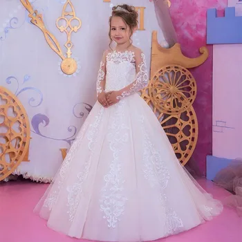 Nowe białe sukienki dla dziewczynek z motywem kwiatowym sukienki do pierwszej Komunii dla dziewczynek Бисерная aplikacja dla dzieci, suknie wieczorowe