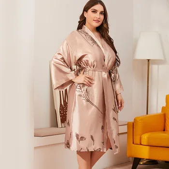 Nowe damska duży rozmiar Jedwabny sweter krótki satynowy szlafrok kimono szlafrok szlafrok duży rozmiar seksowny szlafrok