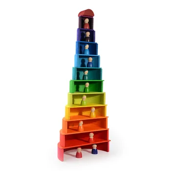 Nowe zabawki dla dzieci duży Tęcza układarka drewniane zabawki dla dzieci kreatywne Tęcza bloki Montessori zabawki edukacyjne dla dzieci