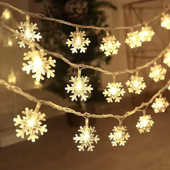Nowe światła bożego narodzenia Snowflake String Lights 20/40 LED Fairy Lights 3-6M Twinkle Lighting Snowflakes Party Xmas Tree Decor D30