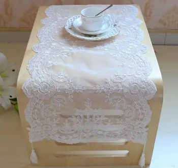 Nowoczesna biała haft łóżko stół Biegacz tkanina pokrywa flaga jadalnia koronki kawa herbata obrus kuchnia boże Narodzenie dekoracje Ślubne