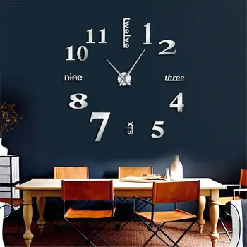 Nowoczesny DIY Mute Duże zegary ścienne Home Decor Office 3D powierzchni lustra ścienne naklejki zegar gigantyczne hale ozdobne zegarki Zegarek