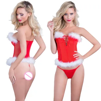 Nowy Rok Hot Sexy Miss Santa Cosplays Costumes Deep V Temptation Red Fancy Game Party Uniforms For Women Sexy Lingerie Underwear