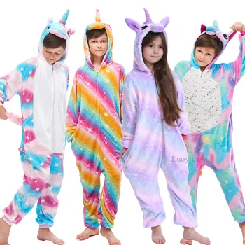 Nowy Кигуруми Królik Onesies Dzieci Zwierząt Jednorożec Piżamy Flanelowe Zimowe Ciepłe Piżamy Dziewczyny Kombinezon Knit Panda Chłopcy Garnitury