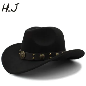 Odzież męska wełniana Zachodnia kowbojski kapelusz mu zwinięte polami pan tata Jazz konne sombrero Hombre Cap rozmiar 56-58 cm skórzany pasek