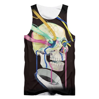 OGKB kamizelka Aen moda czaszki 3D koszula bez rękawów drukowany kolor bar Skulla zabawny duży rozmiar odzieży dla mężczyzn Wiosna topy