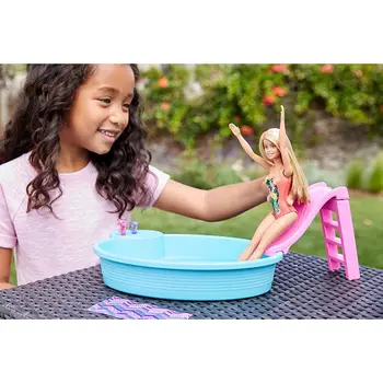 Oryginalna lalka Barbie basen letni Playset z zjeżdżalnią i akcesoria, zabawki dla dziewczynek prezenty dla dzieci Bonecas lalki moda kostium kąpielowy