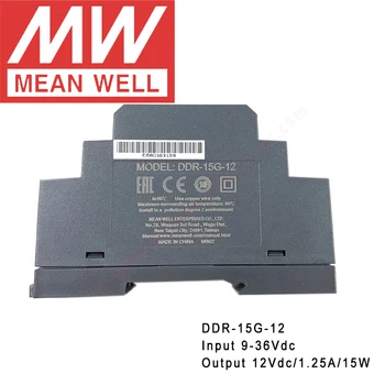 Oryginalny Mean Well DDR-15G-12 Din Rail typ DC-DC meanwell 12V/1.25 A/15W DC to DC zasilanie 9-36Vdc wejście
