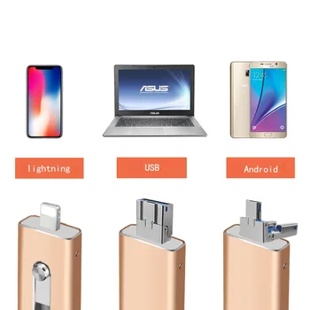 OTG 3 in 1 USB Flash Drive Type-C & Micro USB 128GB 64GB, 32GB 16GB Pendrives Dual Pen Drive dla iPhone/iPad/IOS/Android/PC USB C